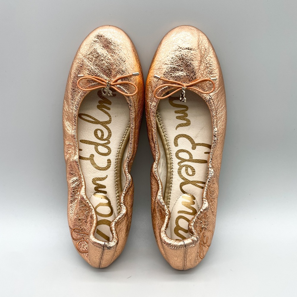 Sam Edelman Womens 9M Felicia Ballet Flats Rose Gold Metallic Leather Coquette - Picture 9 of 12